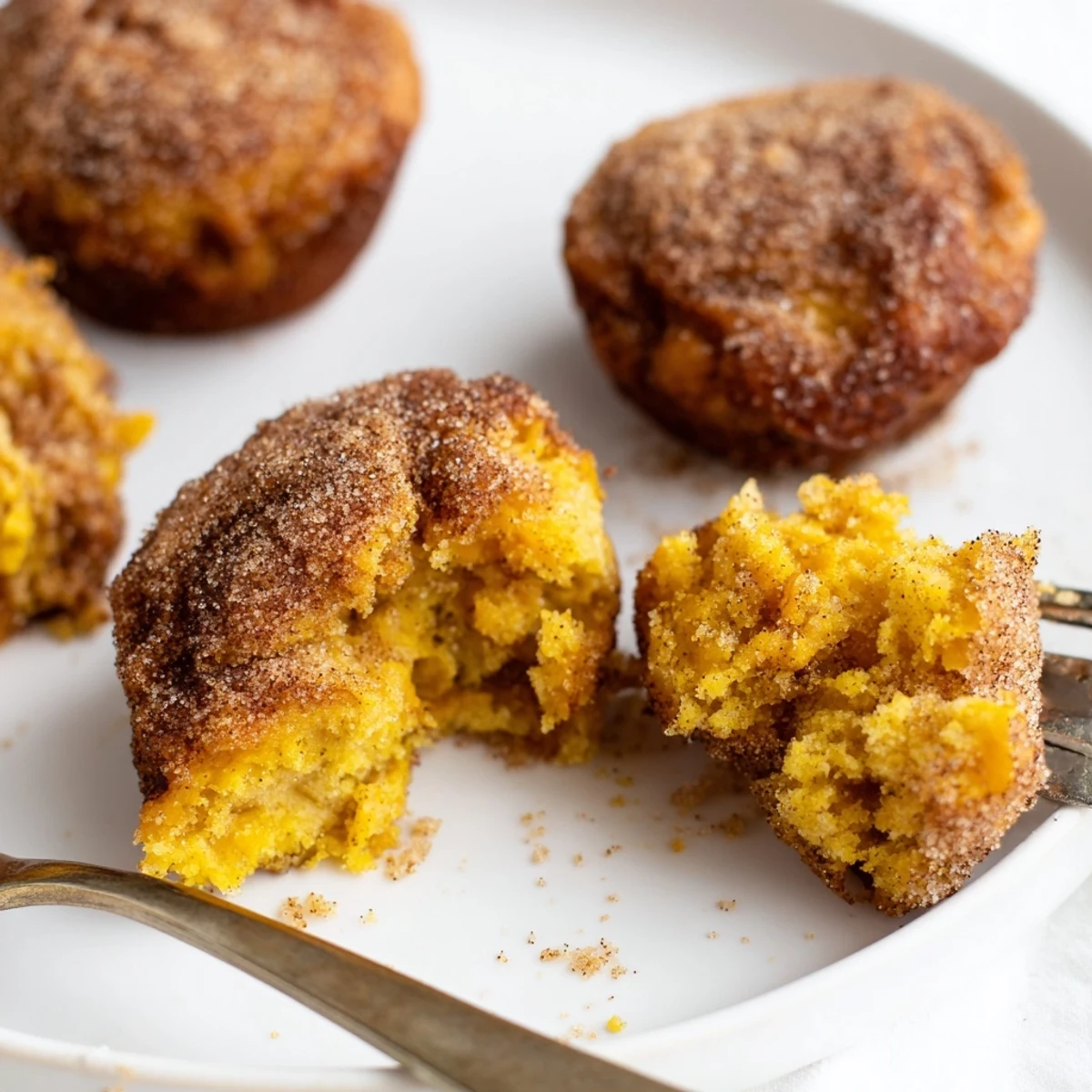 Soft and warm Ginger-Spiced Pumpkin Muffin Fritters dusted with cinnamon sugar.  