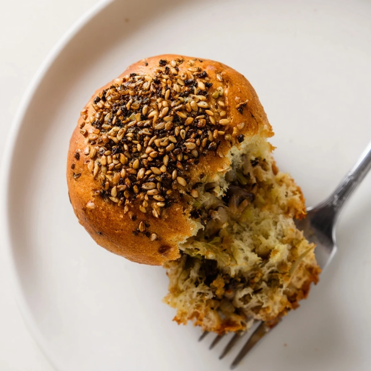Savory Japanese Furikake Mushroom Muffins topped with sesame seeds, perfect for snacks.  