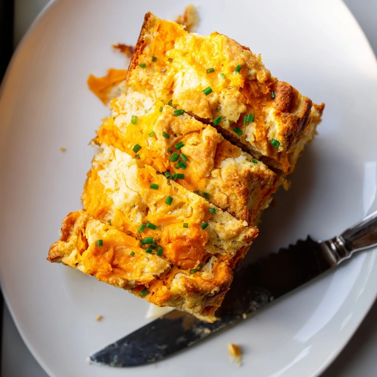 Savory layers of Flaky Sweet Potato Cheddar Muffin Loaf, perfect for breakfast enjoyment.  