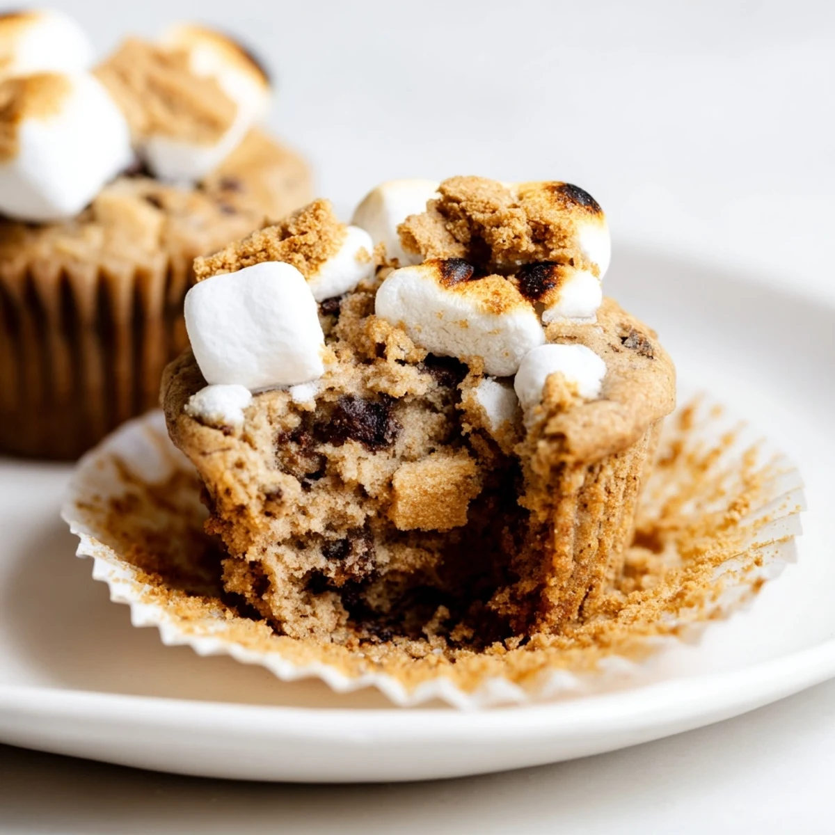 Chai Spiced S'mores Cookie Muffins topped with gooey marshmallows, perfect for dessert lovers.