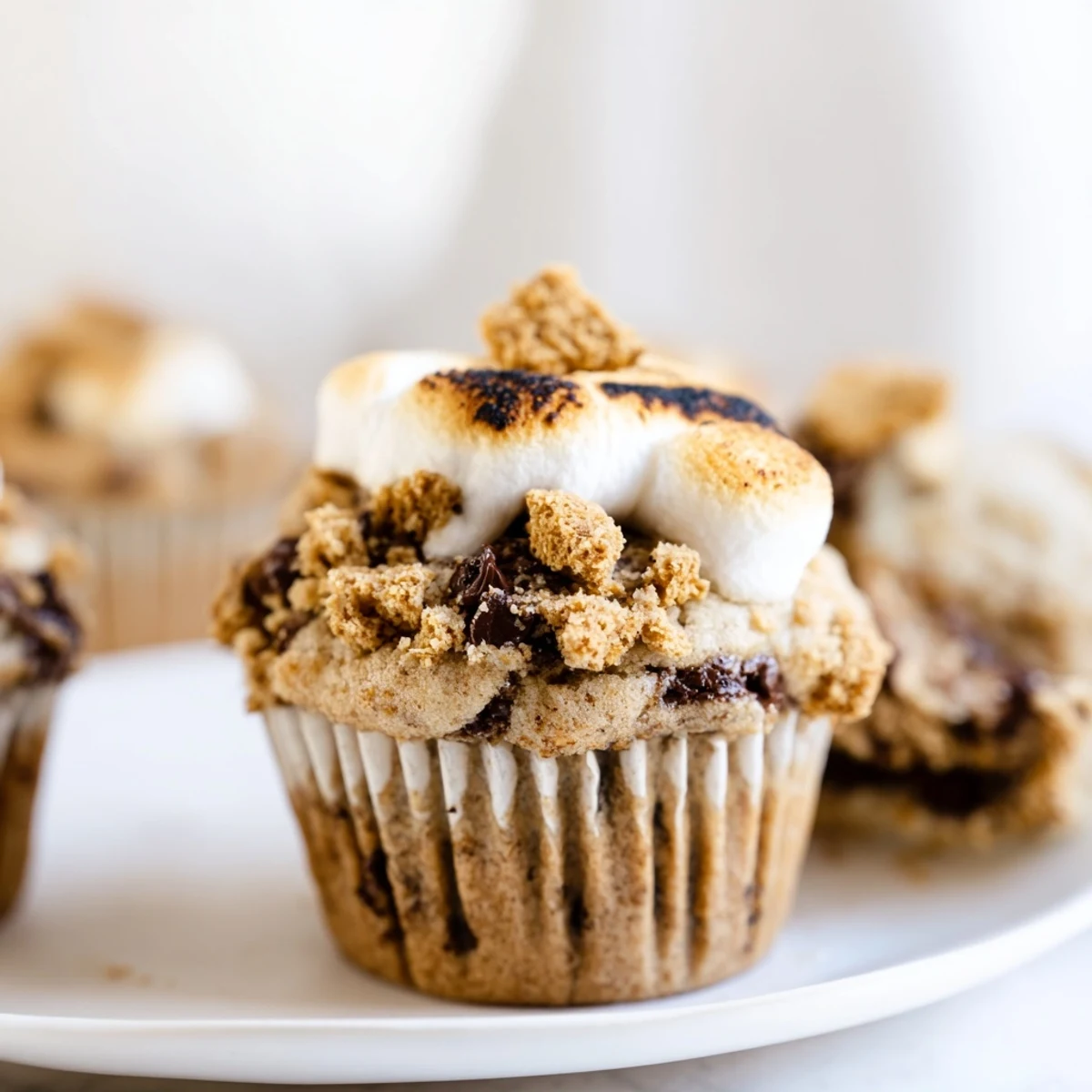 Soft and chewy chai spiced s'mores muffins, studded with chocolate and graham cracker bites.