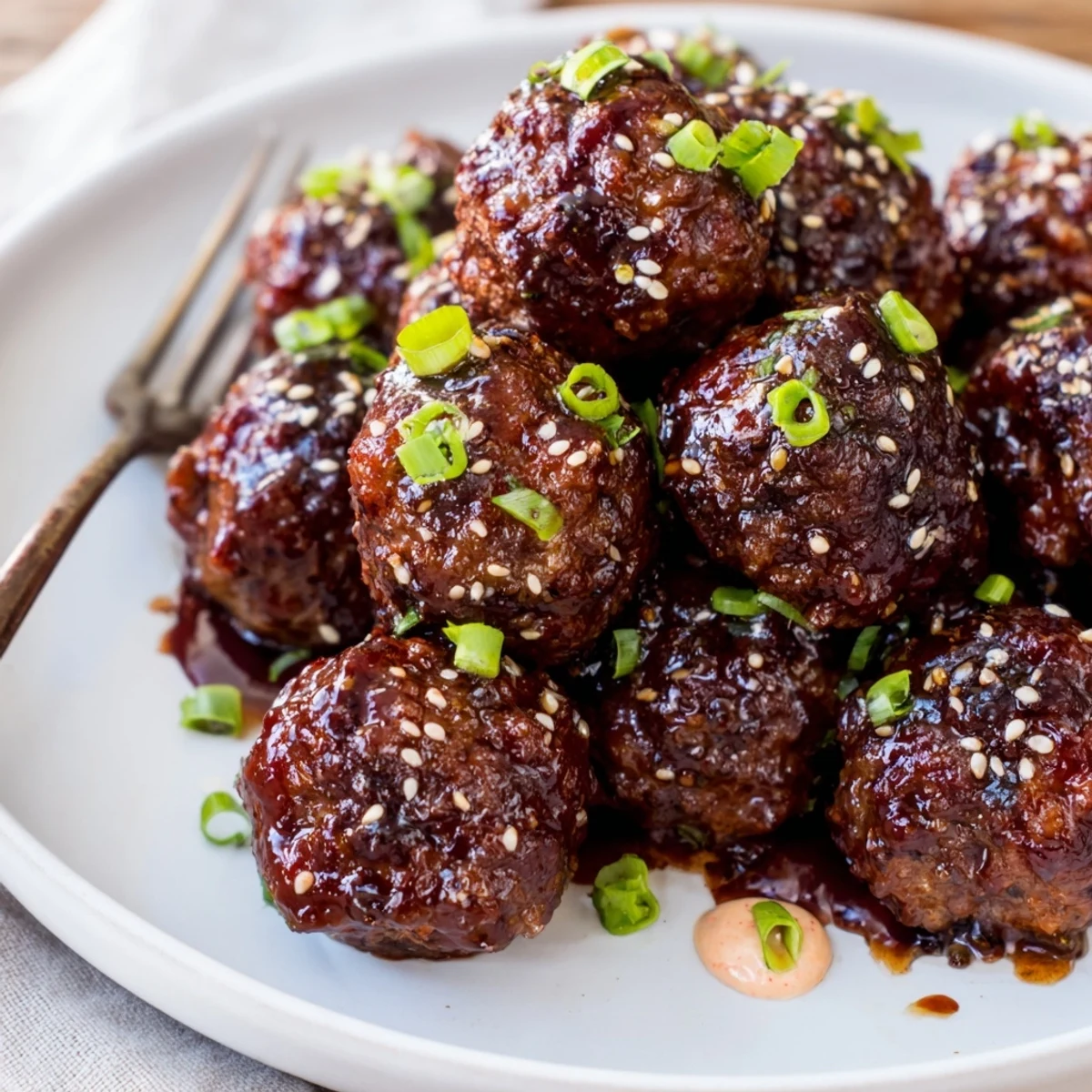 Tender meatballs in sweet Korean BBQ sauce, served with creamy spicy mayo.  