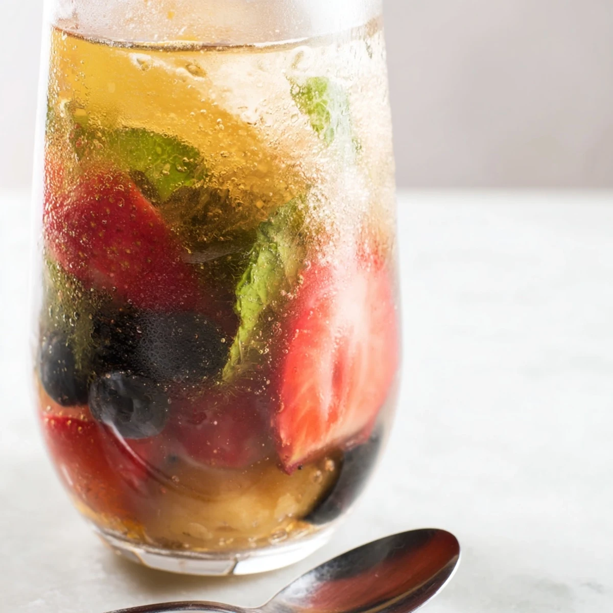 Refreshing Kombucha-style home-brew mocktails served in vibrant glass bottles.  