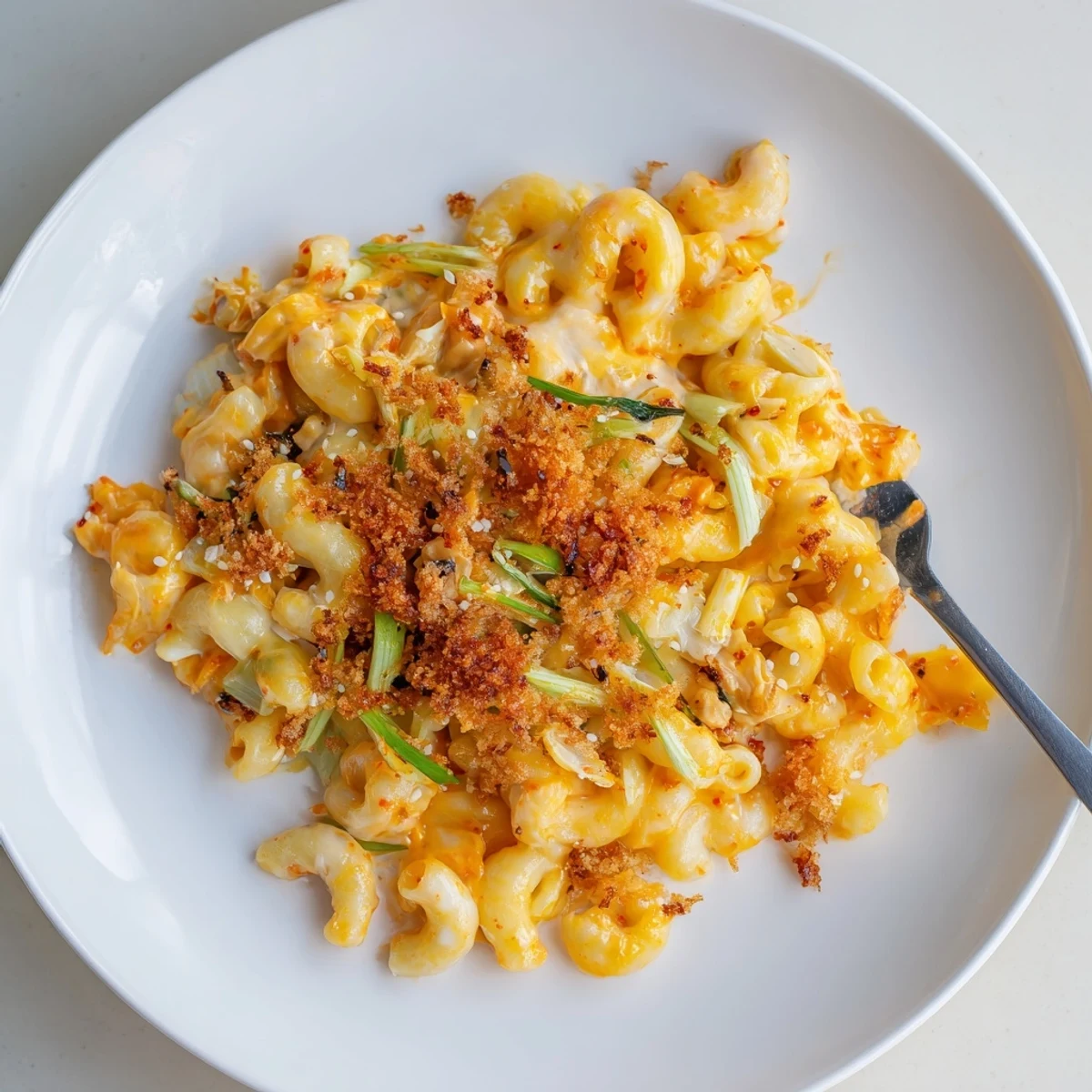 Savor every bite of Spicy Kimchi Mac & Cheese, a fusion of creamy bold flavors.