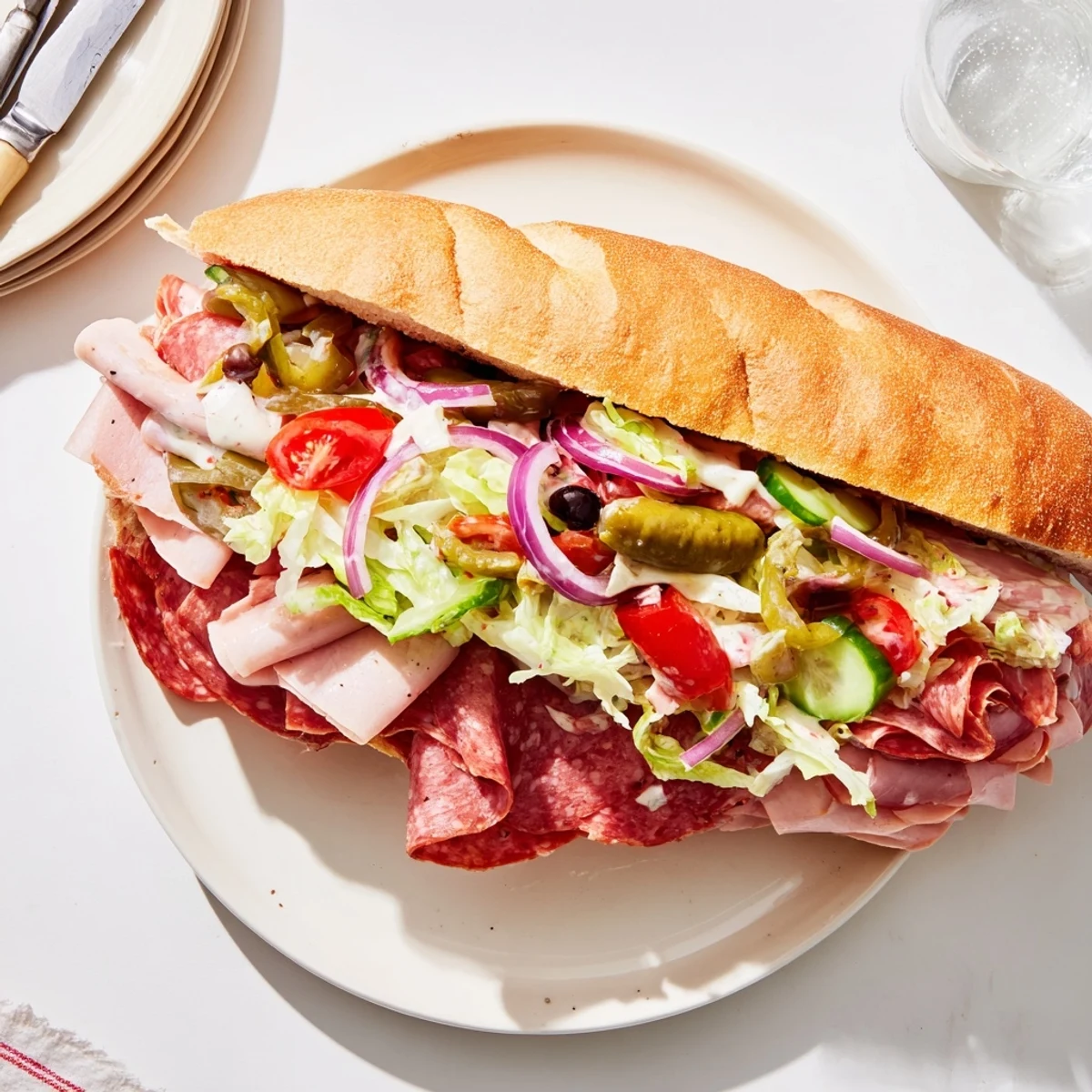 Colorful Flavor Mash-Up Sandwiches filled with Italian meats, cheeses, and fresh veggies.  