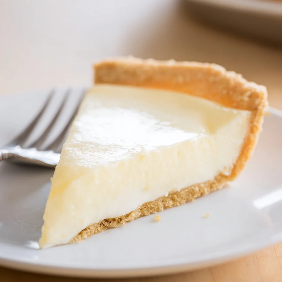 Delicate water pie slice revealing a custard-like filling, perfect with fresh berries on top.