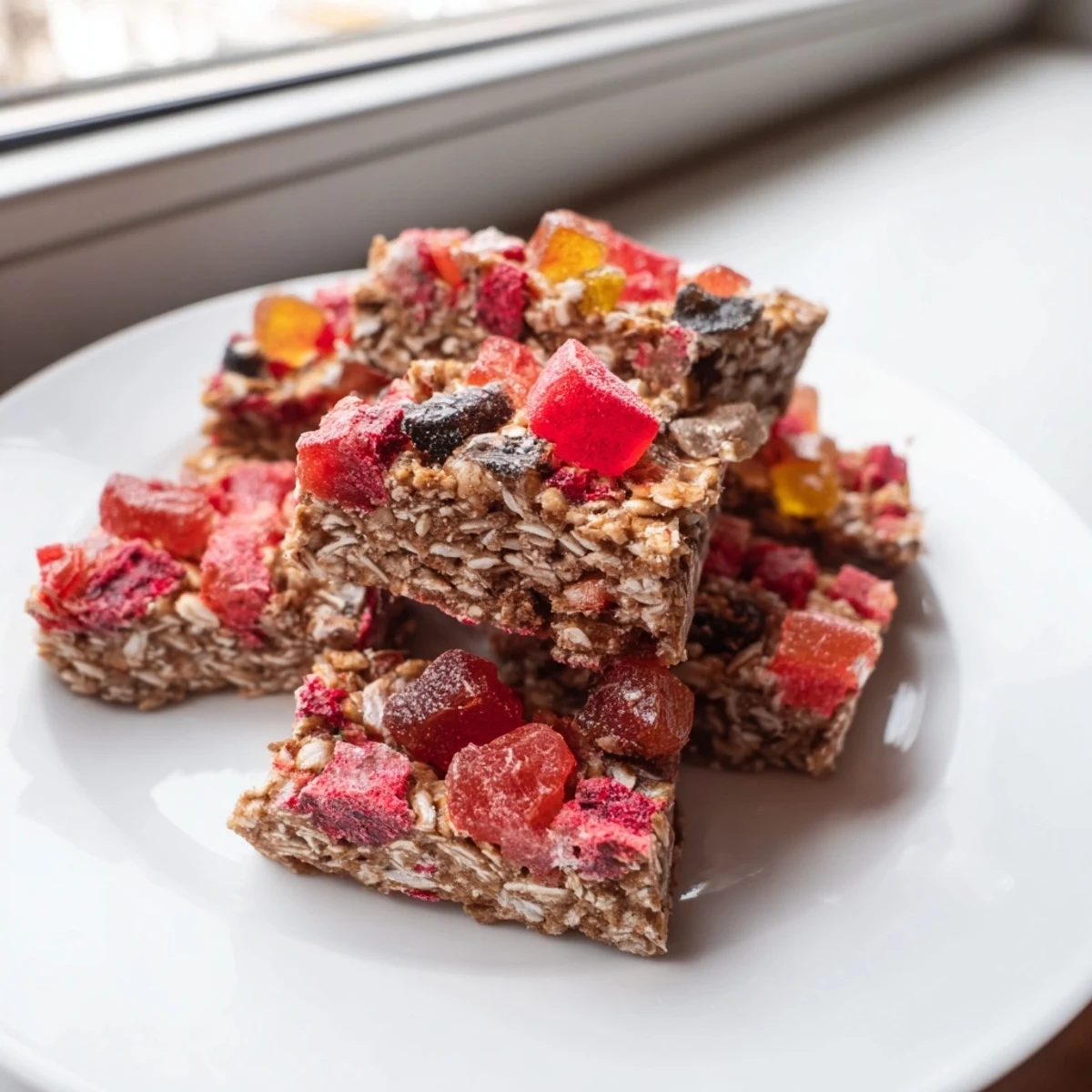 Vibrant DIY Snack Bars featuring oat base, fruity gummies, and crunchy toppings.