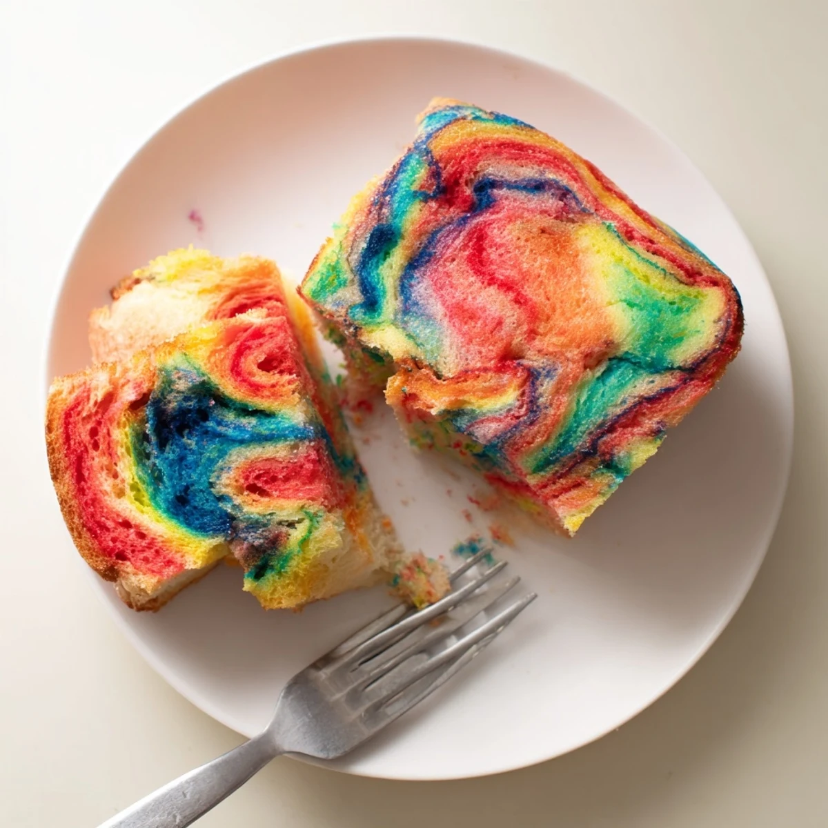 Fluffy cloud bread rainbow version with vibrant colors, perfect for playful breakfasts.  