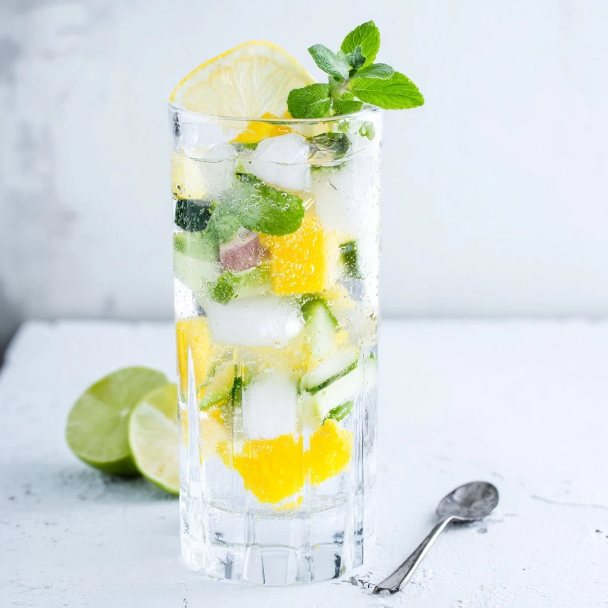 Deliciously hydrating mocktails featuring strawberries, mint, and lemon in chilled glasses.  