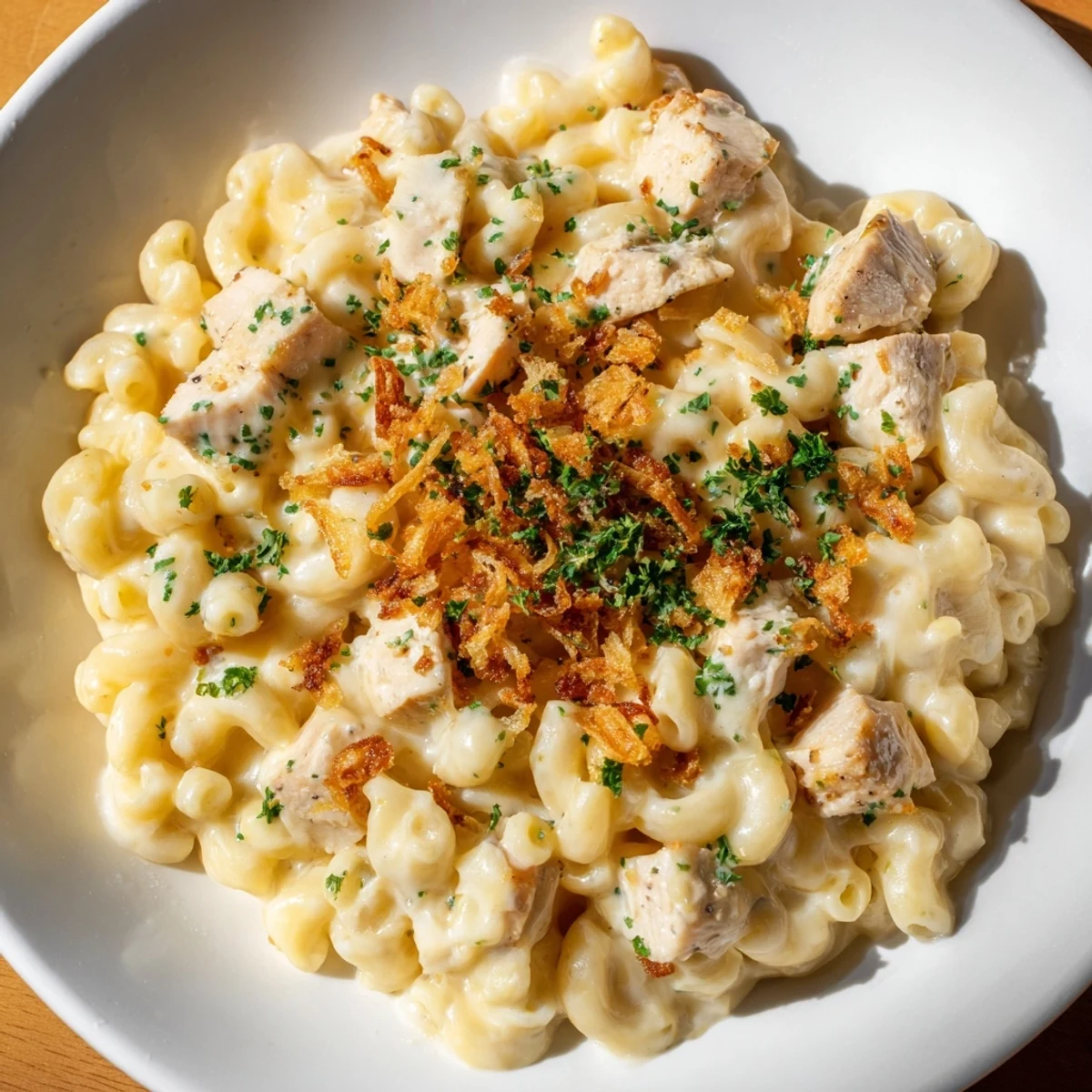 Rich and savory One-Pot Honey BBQ Chicken Mac and Cheese, showcasing the perfectly combined flavors and textures.