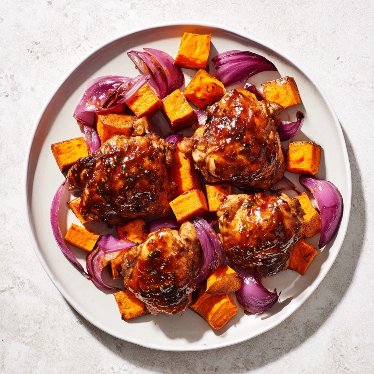 Enjoy a comforting American meal: flavorful Maple Glazed Chicken & Sweet Potato Bake, ready to serve and savor.