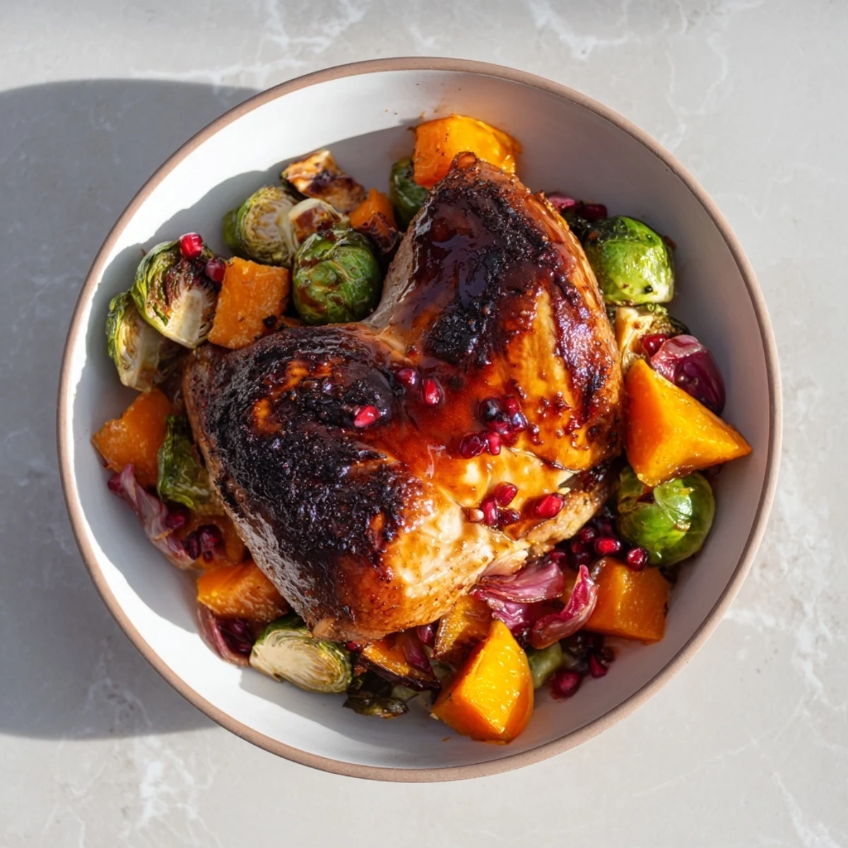 Tender turkey breast, roasted with winter veggies and flavorful cranberry glaze for a delicious sheet-pan meal.