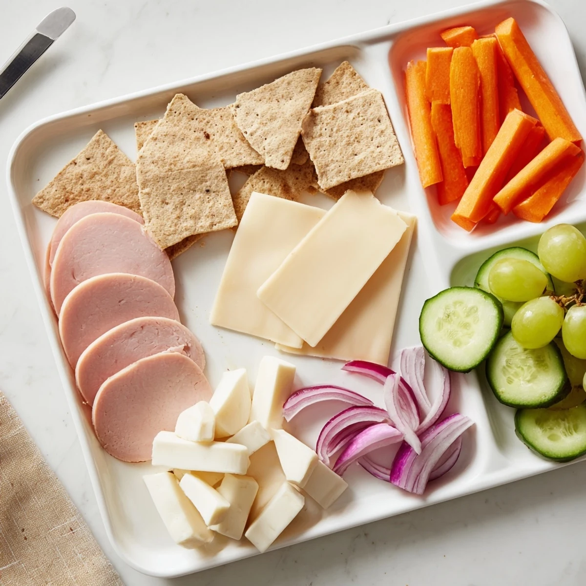 Homemade DIY Lunchables showcasing protein, veggies, and crackers, ideal for school lunches.