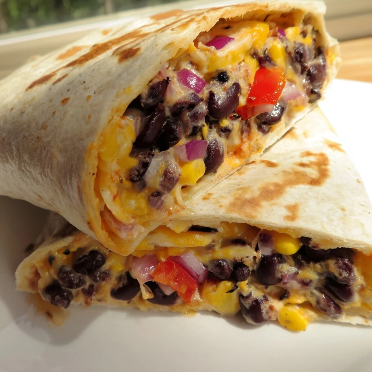 Golden, crispy tortilla wrap hack, filled with melty cheese and flavorful beans, ready to enjoy.