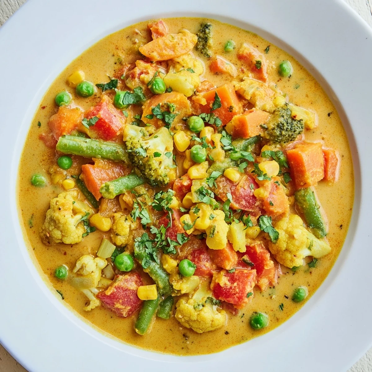 Aromatic Veggie Coconut Curry, garnished with fresh cilantro, ready to be served over rice.