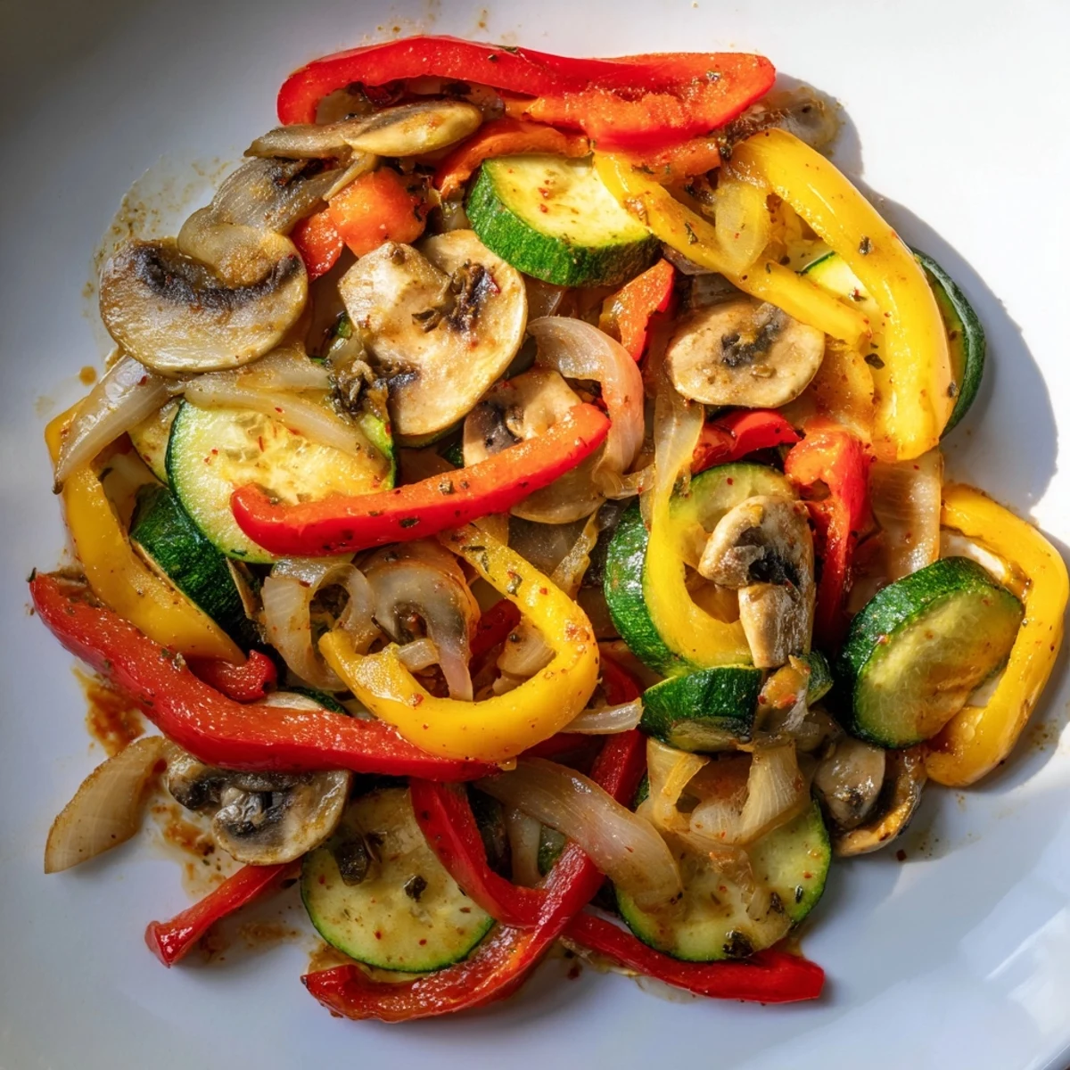 Vibrant veggie skillet fajitas sizzling in a cast-iron pan, showcasing colorful peppers and onions.