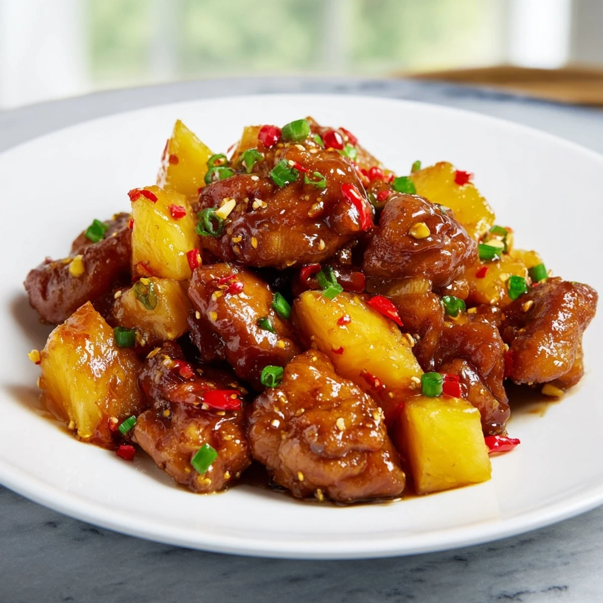 Golden Brown Sugar Pineapple Chicken, a sweet and savory baked dish with glistening glaze.
