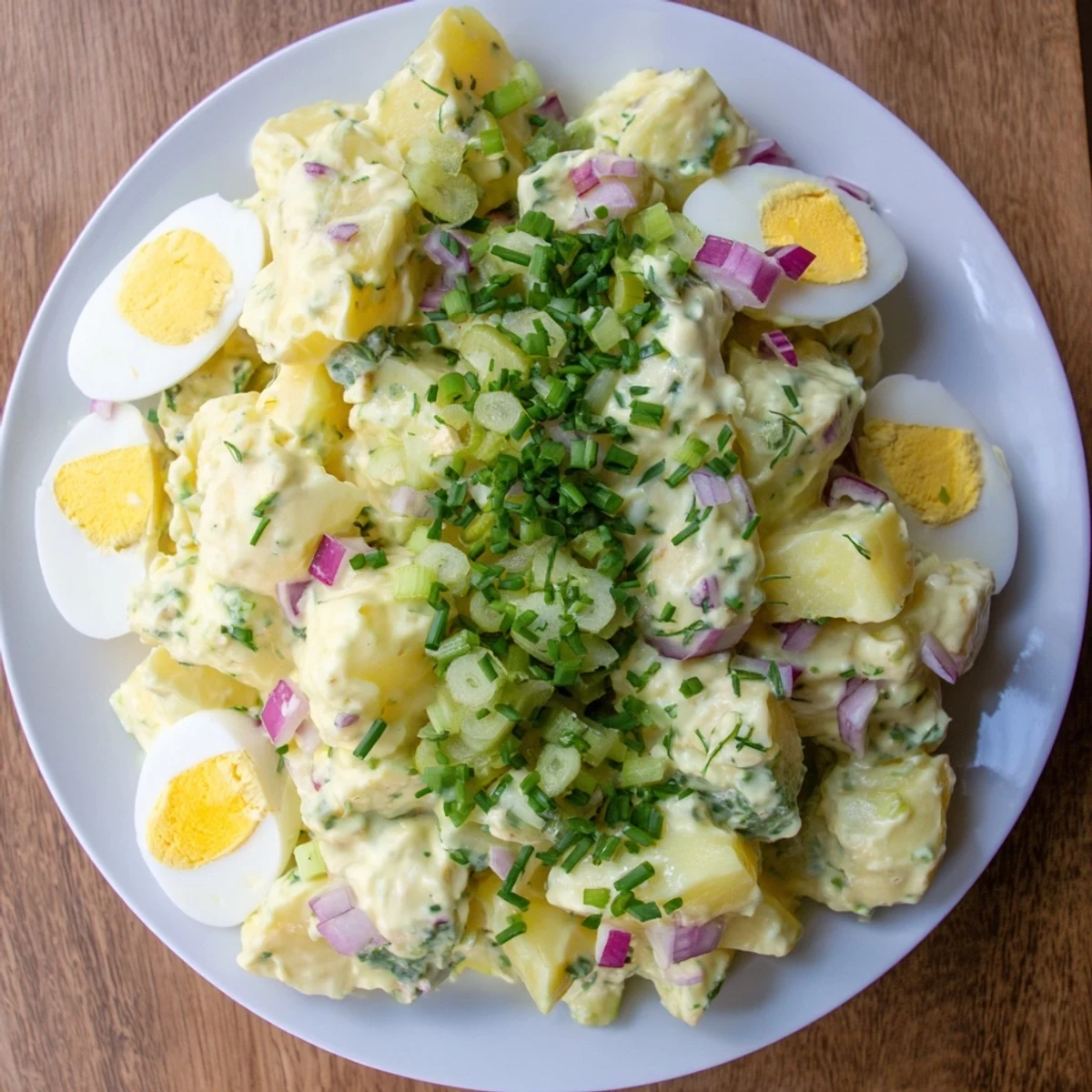 This comforting chopped egg and potato salad features tender potatoes and a tangy dressing, a classic recipe.