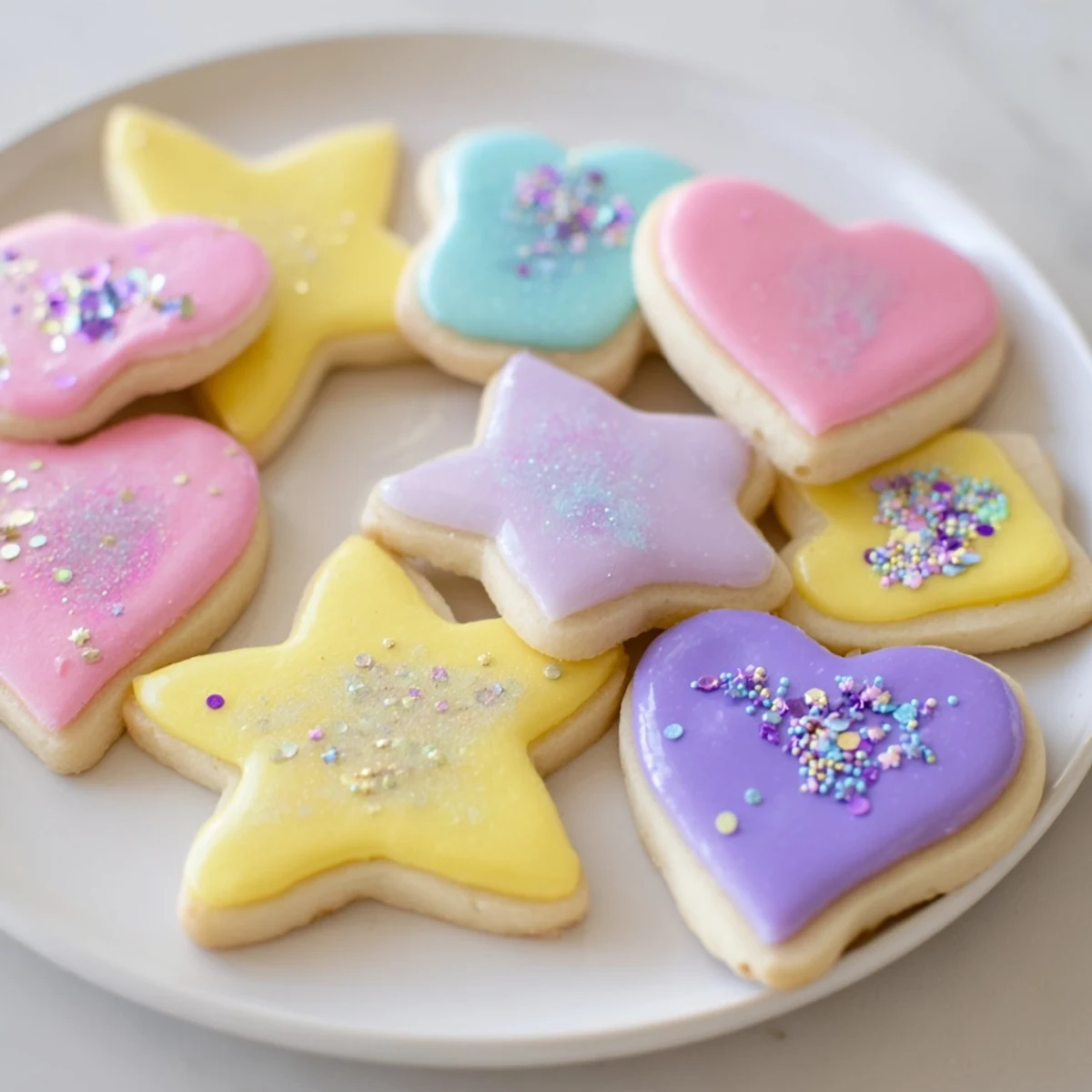 Freshly baked Princess Palace Heart & Star Treats feature delicate heart and star cookie shapes with royal icing.