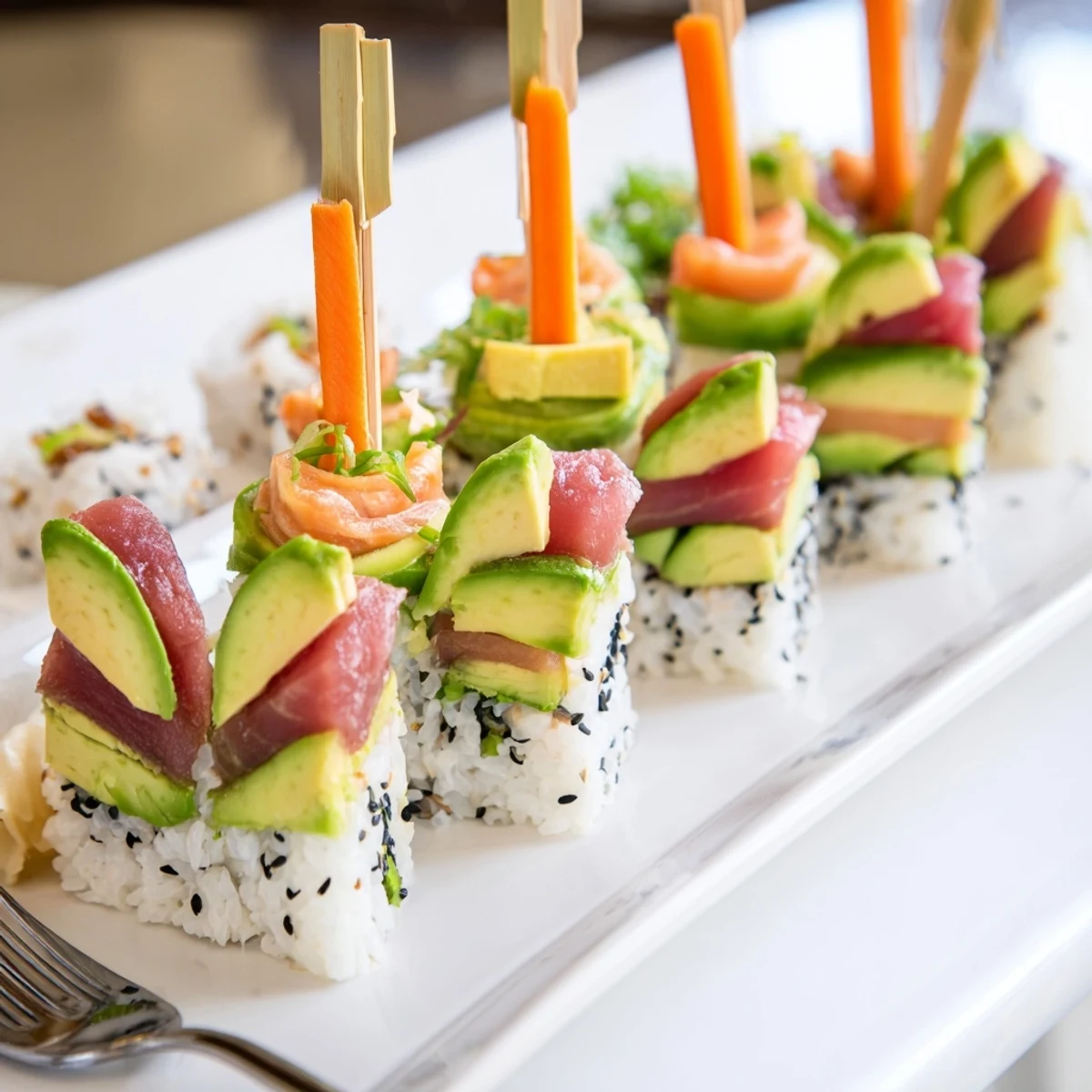 Vibrant Sushi Sailboats at Sea, featuring fresh fish atop fluffy sushi rice with colorful veggie sails.
