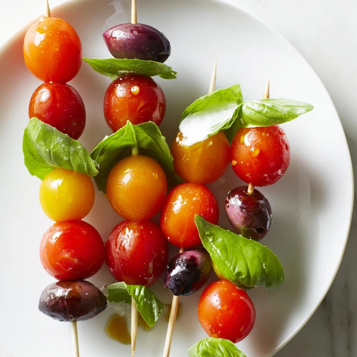 Christmas Lights Olive and Tomato Skewers: bright red and green appetizer skewers ready for a holiday spread.