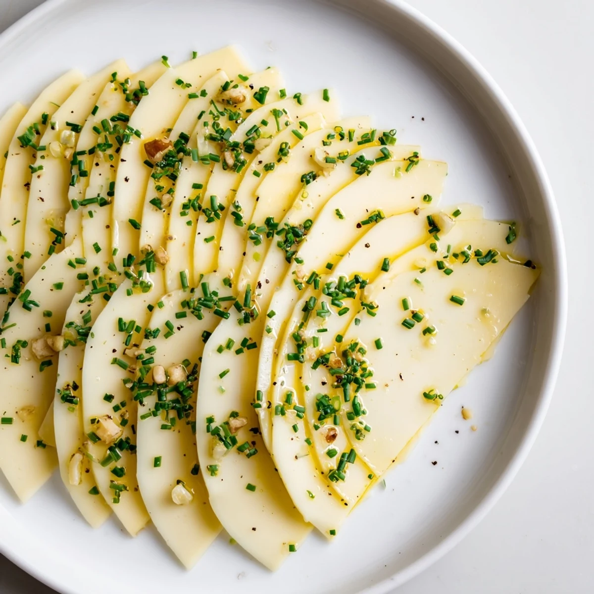 A close-up of a Swiss cheese fan, sprinkled with chives, offering a cheesy, savory aroma.