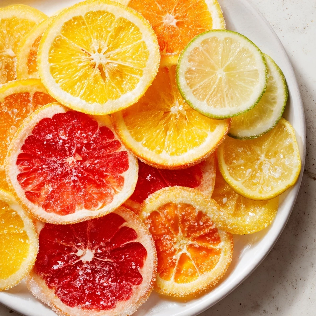Thinly sliced oranges, lemons, and limes create a colorful display of citrus slices ready for mocktail garnishes.