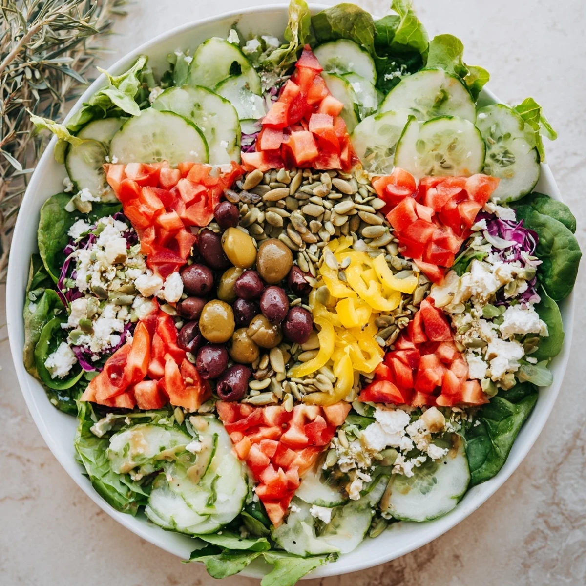 Colorful Star of David Salad Platter with tomatoes, peppers, olives, ready to serve this Hanukkah.