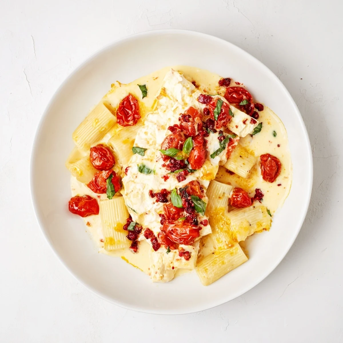 Creamy baked feta pasta with bursts of cranberries, a vibrant and cozy main dish.