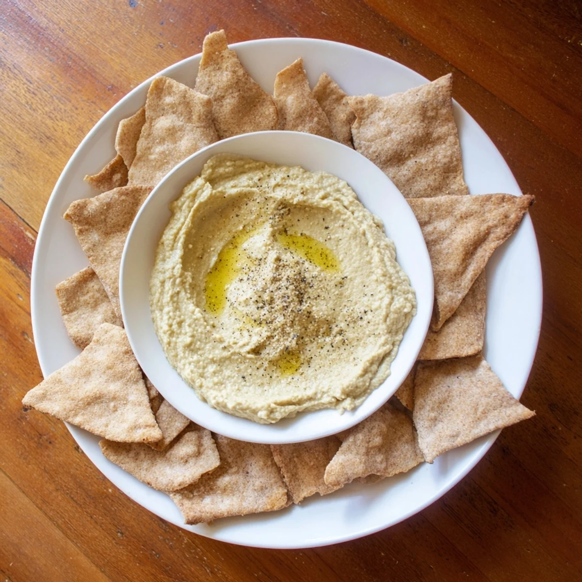 Creamy Sahara Dune hummus appetizers, a delicious vegan treat served with crispy pita chips.