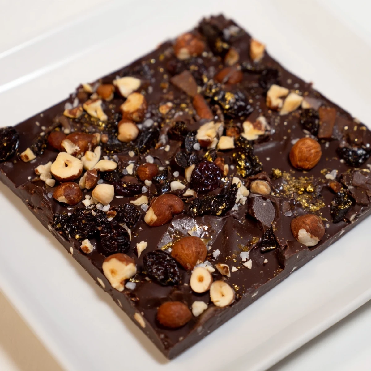Decadent Midnight Mosaic dessert with dark figs, chocolate, and olives, a gourmet treat.