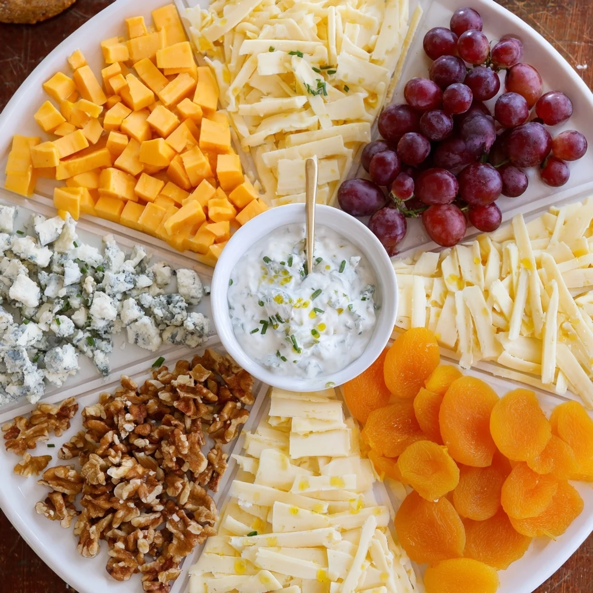 This festive Celtic Cross Cheese Platter displays creamy Brie, sharp cheddar, and delicious accompaniments for an appetizer.
