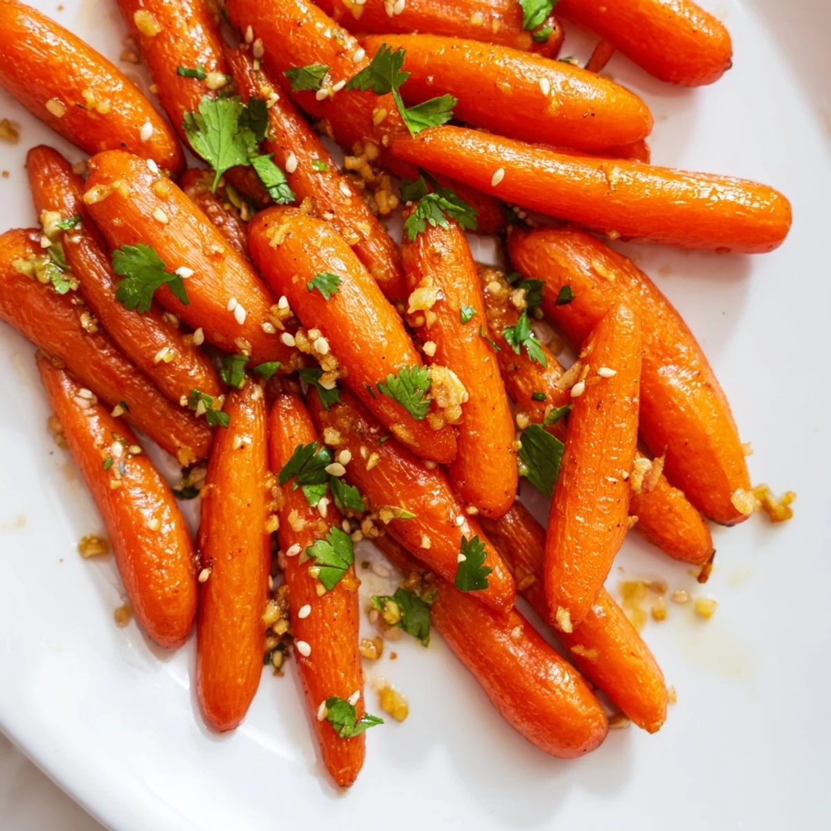 Golden-glazed Honey Soy Roasted Carrots, tender and glistening, ready to serve as a side.