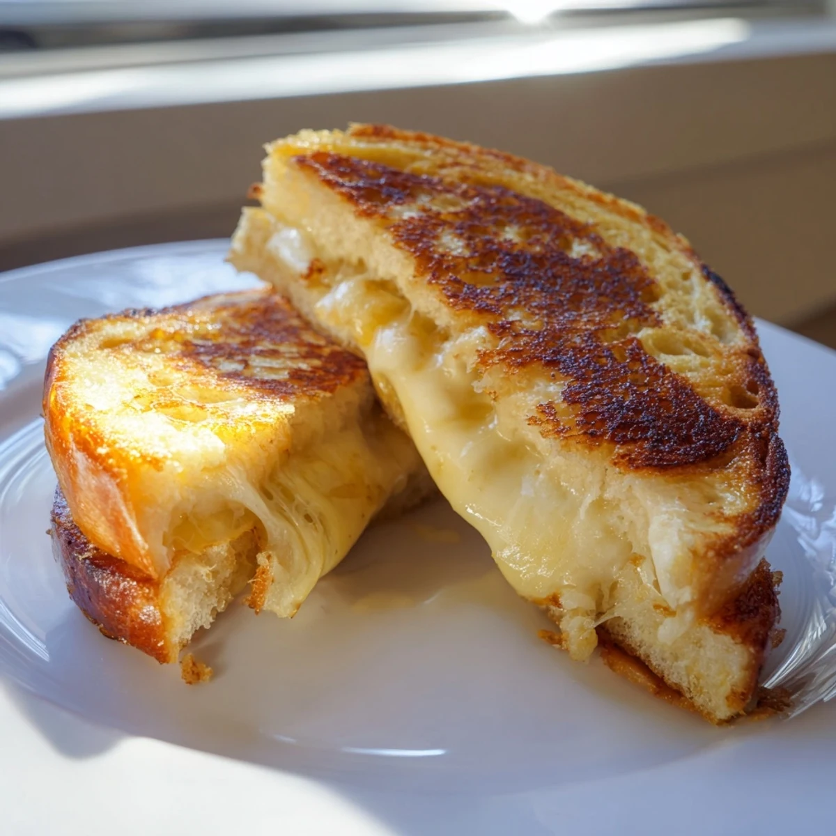 Golden, melty custard French toast grilled cheese, a savory brunch delight with gooey cheese.