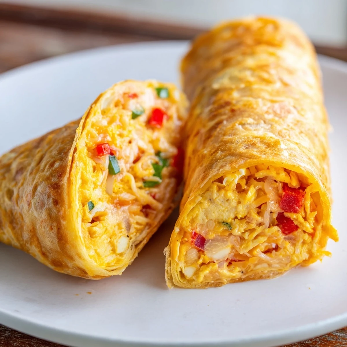A golden-brown Rice Paper Egg Cheese Wrap boasts a crispy exterior and melted, cheesy filling.