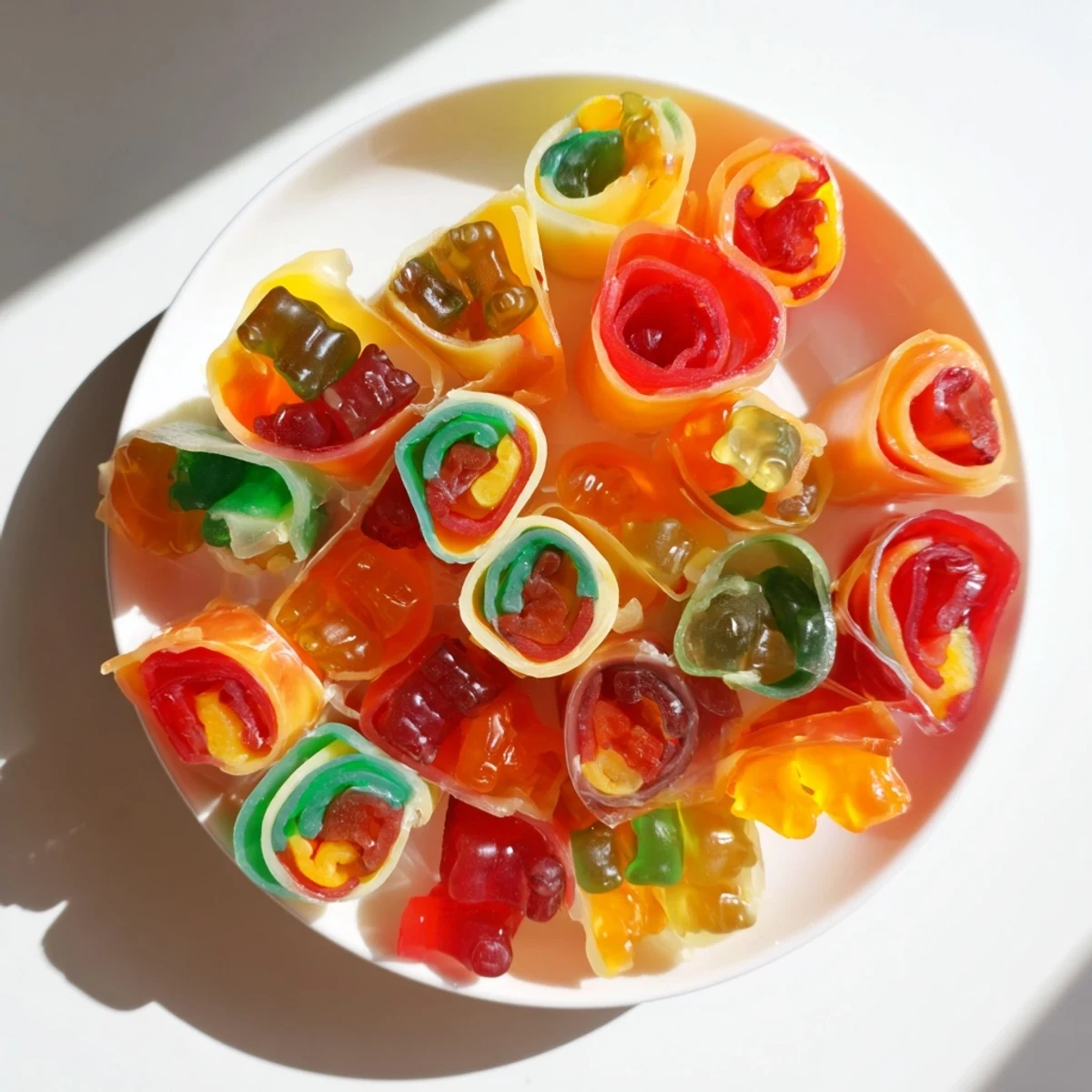 Vibrant Rainbow Candy Roll Ups, filled with colorful gummies, a sweet and delicious party snack.
