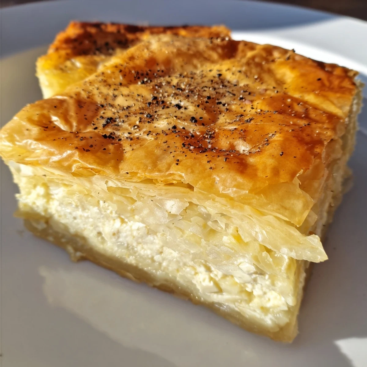 Savory Bulgarian Banitsa, filled with feta and eggs, a delicious, flaky Eastern European delight.