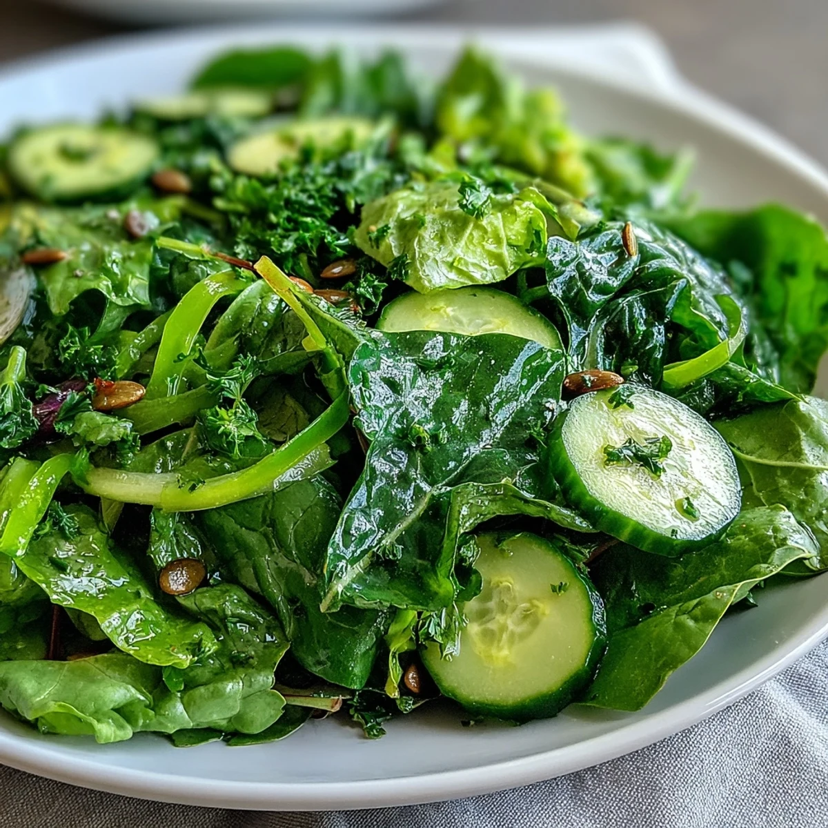 Vibrant Glowing Green Salad with crisp vegetables and bright lemon vinaigrette.
