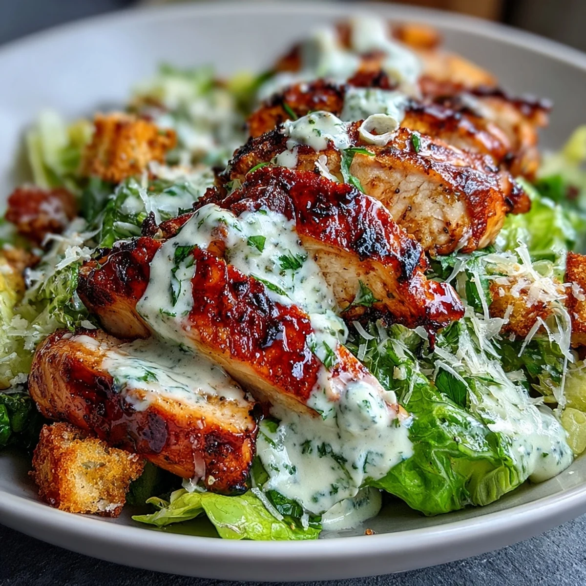 Sizzling Caesar Chicken Bowl photo showing perfectly grilled chicken, fresh greens, and golden croutons for a satisfying dinner.