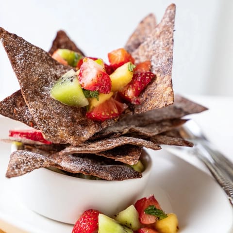 Sweet and crunchy dessert chips served with refreshing fruit salsa dip.  