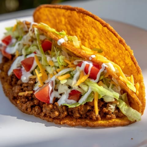 A close-up of a fully assembled Cheesy Gordita Crunch Taco ready to be enjoyed.