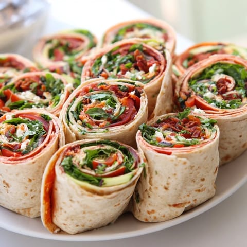 Colorful roasted veggie and feta Santa spiral wrap, bursting with Mediterranean flavors, ready to eat!