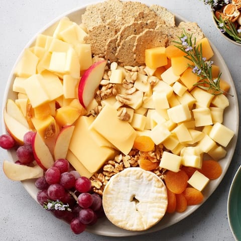 An inviting Woodland Creature Cheese Platter featuring creamy brie, colorful fruits, and crunchy walnuts ready to eat.