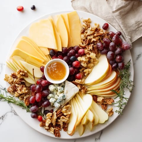 A close-up of the inviting Winter Cabin Cheese Display showcases colorful cheeses, grapes, nuts, and fig jam for a delightful appetizer.