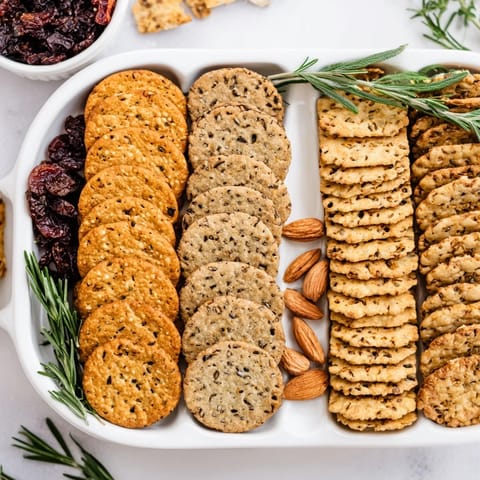 Holiday Crackers arranged artfully on a platter, ready for cheese and a festive gathering.
