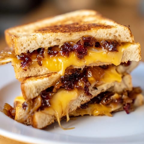 Buttery sourdough embracing a rich bacon jam grilled cheese sandwich, perfect for a cozy meal.