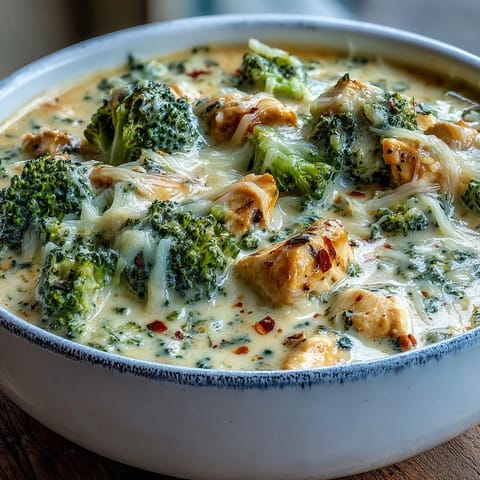 A steaming bowl of Best Chicken Broccoli Cheddar Soup garnished with extra cheddar and herbs.