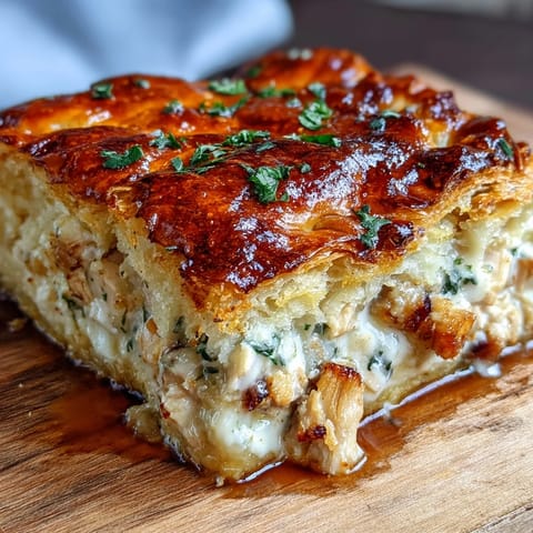 Sliced Chicken and Leek Pie shows creamy filling packed with tender chicken, leeks, and bacon.