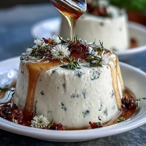 Creamy honey lavender panna cotta with edible flowers and a honey drizzle.  