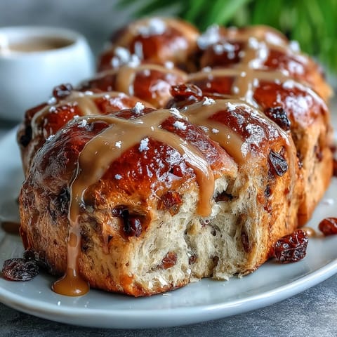 Soft spiced buns with orange zest, currants, and a glossy orange glaze—perfect for Easter morning.  